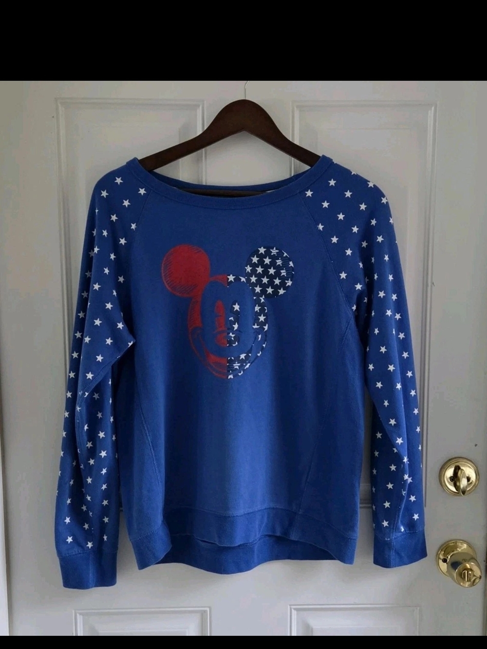 Disney Parks Mickey July 4th Red White Blue Stars Sweatshirt Top Womens M